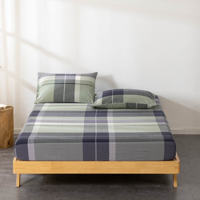 91家纺网 家纺一手货源 找家纺 久典 2022新款色织全棉水洗棉单品床笠 都市风尚绿