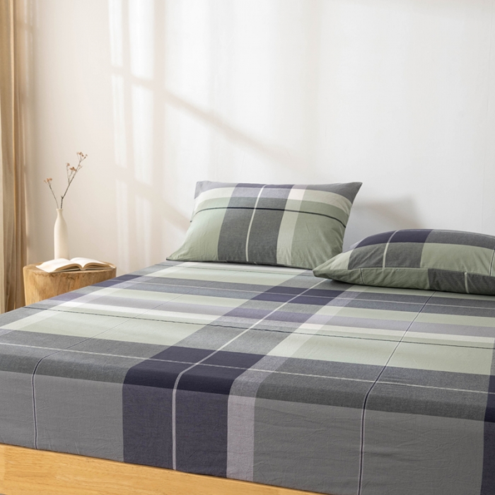 91家纺网 家纺一手货源 找家纺 久典 2022新款色织全棉水洗棉单品床笠 都市风尚绿