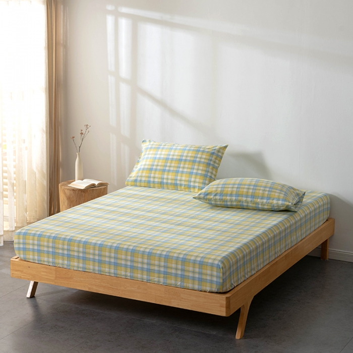 91家纺网 家纺一手货源 找家纺 久典 2022新款色织全棉水洗棉单品床笠 清妍黄