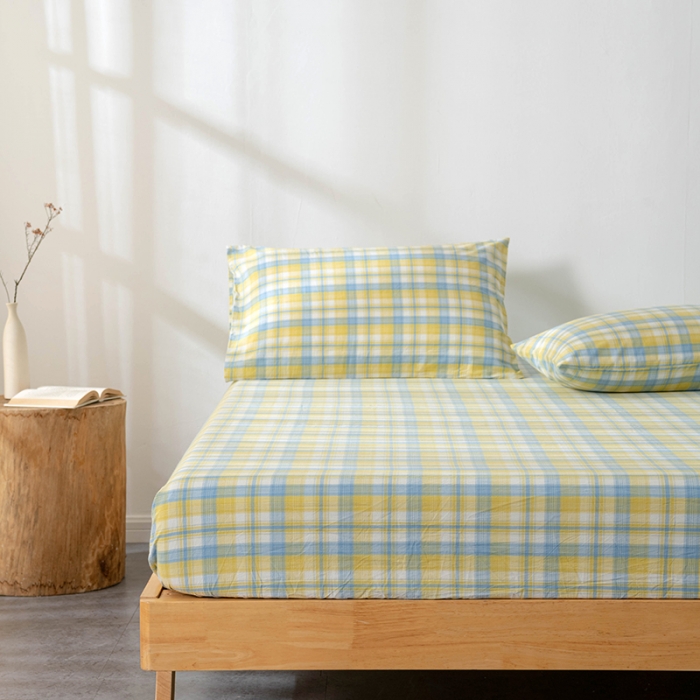 91家纺网 家纺一手货源 找家纺 久典 2022新款色织全棉水洗棉单品床笠 清妍黄