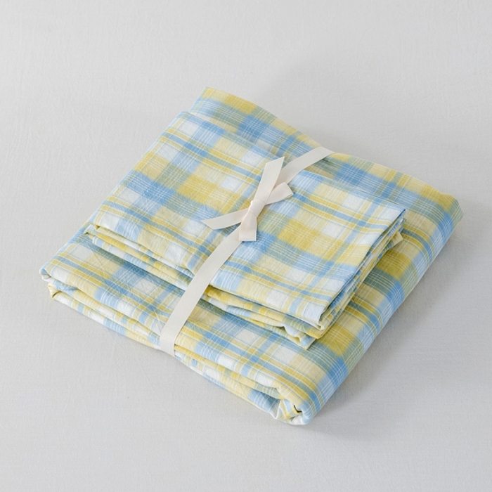 91家纺网 家纺一手货源 找家纺 久典 2022新款色织全棉水洗棉单品床笠 清妍黄