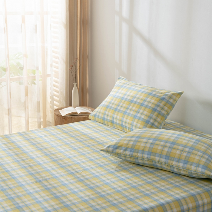 91家纺网 家纺一手货源 找家纺 久典 2022新款色织全棉水洗棉单品床笠 清妍黄