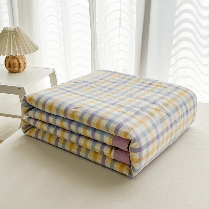 91家纺网 家纺一手货源 找家纺 天瑜 2024新款棉花芯色织水洗棉夏被 光芒紫