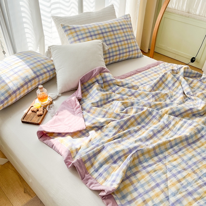 91家纺网 家纺一手货源 找家纺 天瑜 2024新款棉花芯色织水洗棉夏被 光芒紫