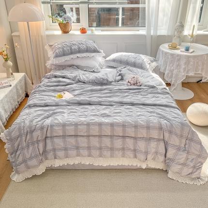 91家纺网 家纺一手货源 找家纺 寐居 2022新款韩版公主风泡泡纱夏被四件套 泡泡纱-银光灰