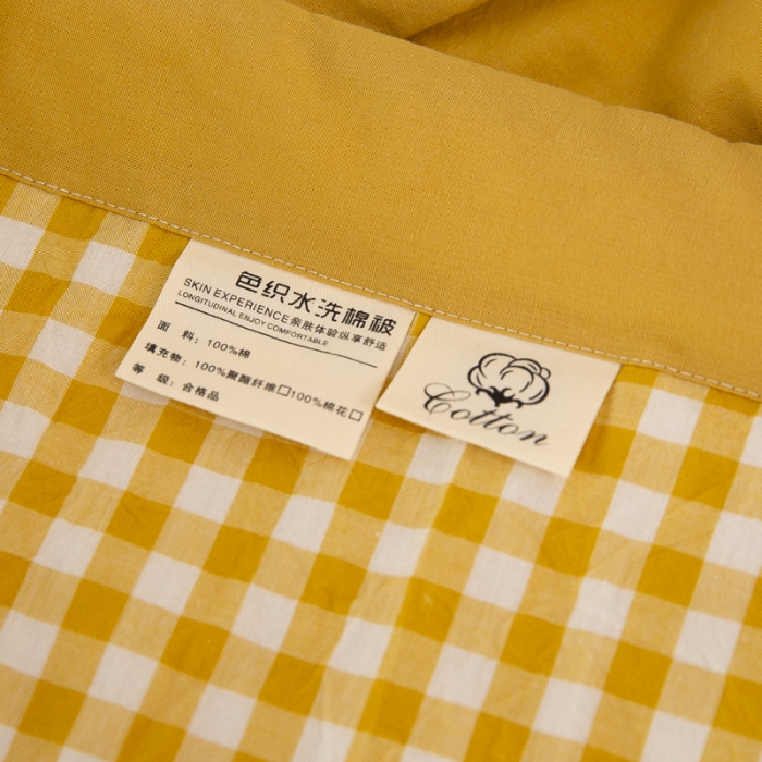 91家纺网 家纺一手货源 找家纺 天瑜 2024新款棉花芯色织水洗棉夏被 姜黄小格