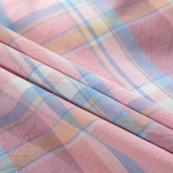 91家纺网 家纺一手货源 找家纺 久典 2022新款色织全棉水洗棉单品床笠 韶华粉