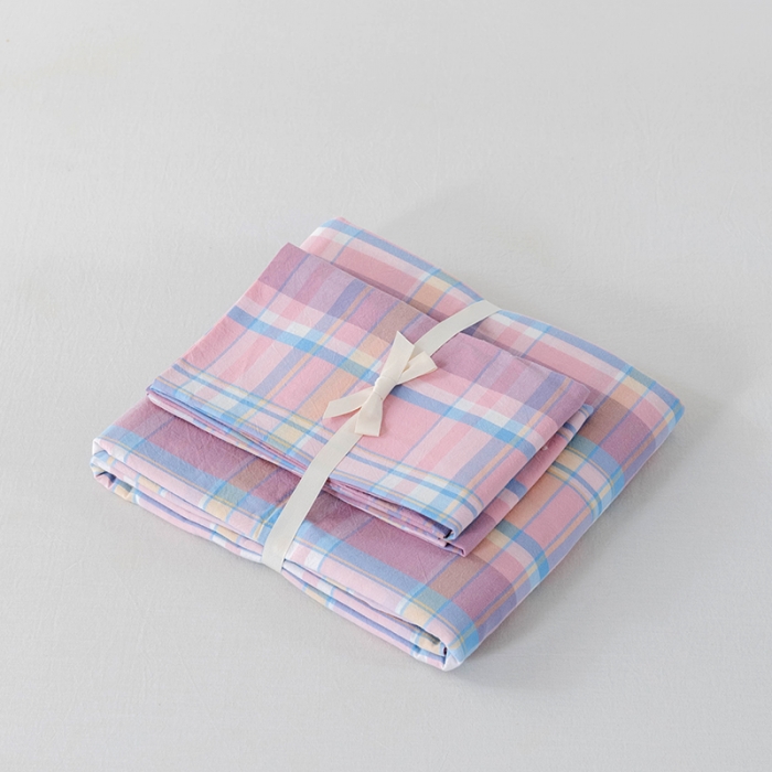 91家纺网 家纺一手货源 找家纺 久典 2022新款色织全棉水洗棉单品床笠 韶华粉