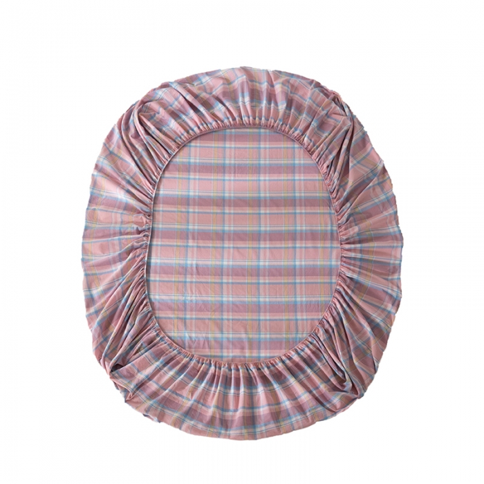 91家纺网 家纺一手货源 找家纺 久典 2022新款色织全棉水洗棉单品床笠 韶华粉