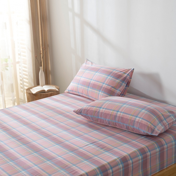 91家纺网 家纺一手货源 找家纺 久典 2022新款色织全棉水洗棉单品床笠 韶华粉