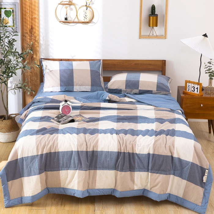 91家纺网 家纺一手货源 找家纺 天瑜 2024新款棉花芯色织水洗棉夏被 蓝大格