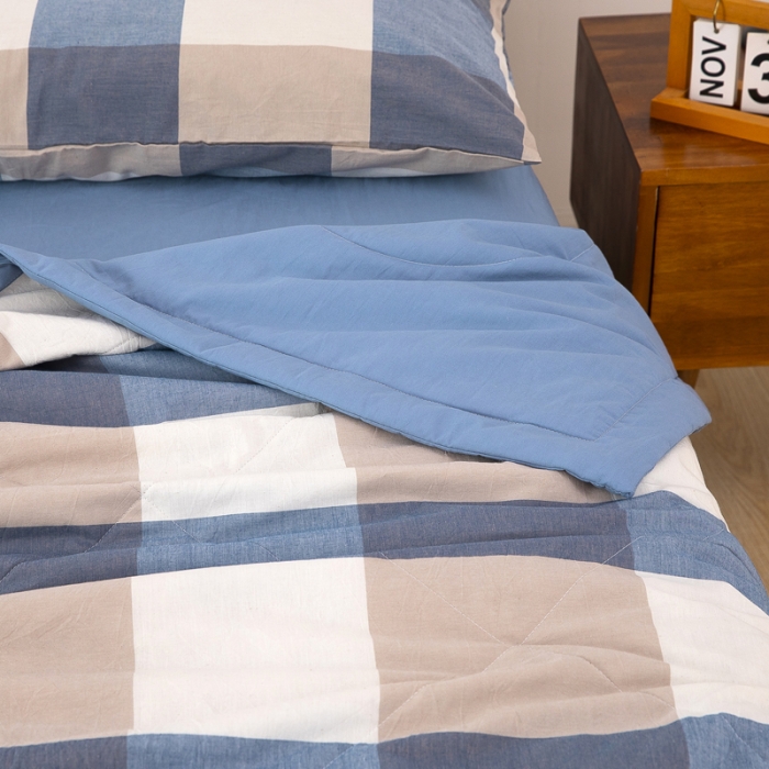 91家纺网 家纺一手货源 找家纺 天瑜 2024新款棉花芯色织水洗棉夏被 蓝大格