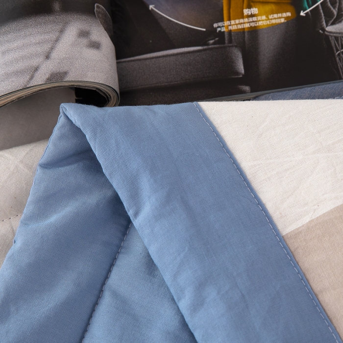 91家纺网 家纺一手货源 找家纺 天瑜 2024新款棉花芯色织水洗棉夏被 蓝大格