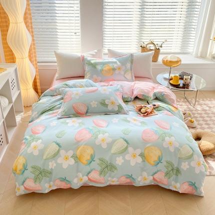 91家纺网 家纺一手货源 找家纺 米莱 2022新款全棉工艺款四件套 草莓花花