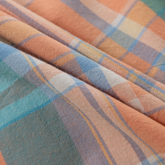 91家纺网 家纺一手货源 找家纺 久典 2022新款色织全棉水洗棉单品床笠 韶华桔