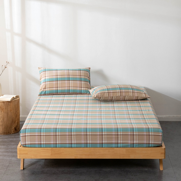 91家纺网 家纺一手货源 找家纺 久典 2022新款色织全棉水洗棉单品床笠 韶华咖