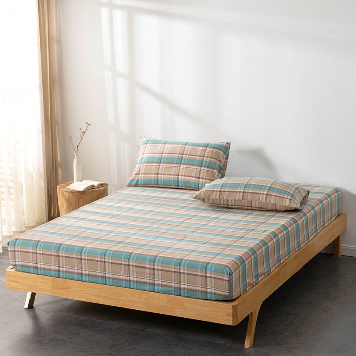 91家纺网 家纺一手货源 找家纺 久典 2022新款色织全棉水洗棉单品床笠 韶华咖