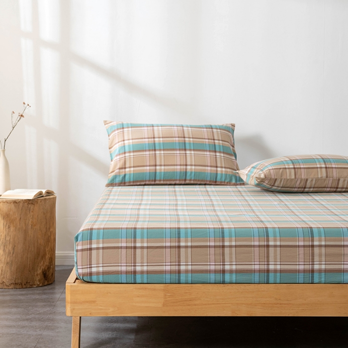 91家纺网 家纺一手货源 找家纺 久典 2022新款色织全棉水洗棉单品床笠 韶华咖