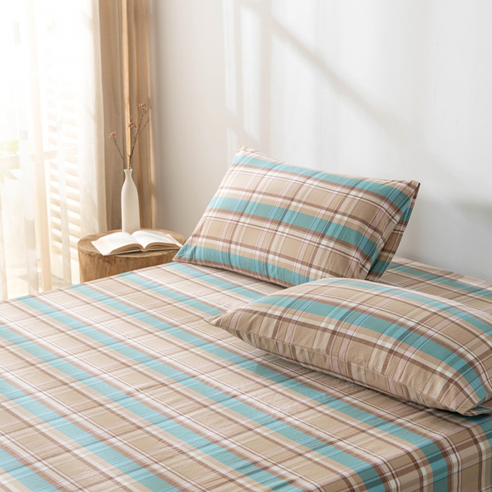 91家纺网 家纺一手货源 找家纺 久典 2022新款色织全棉水洗棉单品床笠 韶华咖