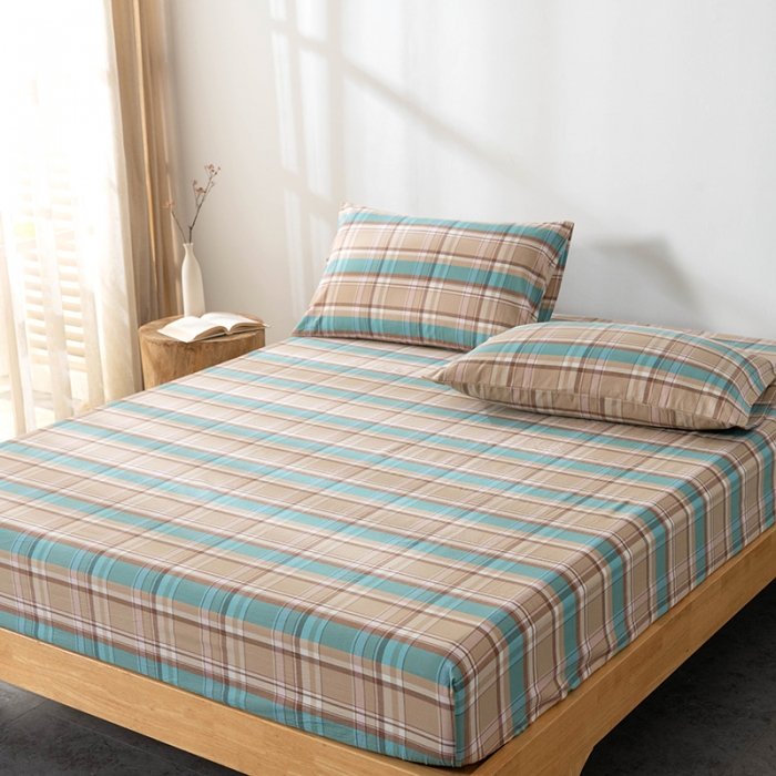 91家纺网 家纺一手货源 找家纺 久典 2022新款色织全棉水洗棉单品床笠 韶华咖