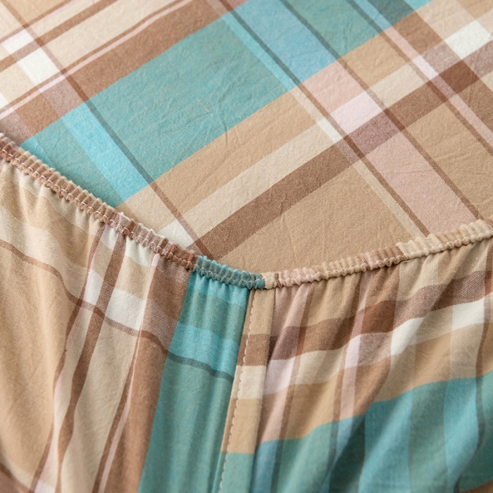 91家纺网 家纺一手货源 找家纺 久典 2022新款色织全棉水洗棉单品床笠 韶华咖