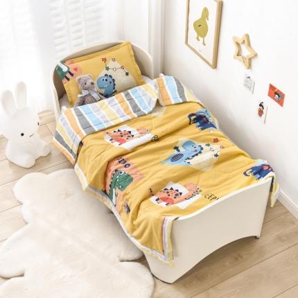 91家纺网 家纺一手货源 找家纺 芭伯妮2025新款40支全棉新疆棉花幼儿园儿童夏被恐龙家族黄