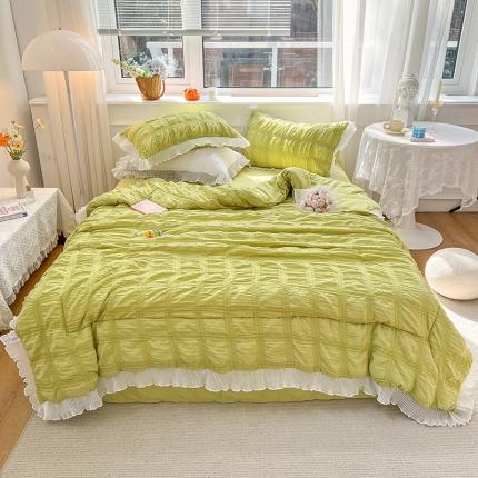 寐居 2022新款韩版公主风泡泡纱夏被四件套 泡泡纱-芥末绿