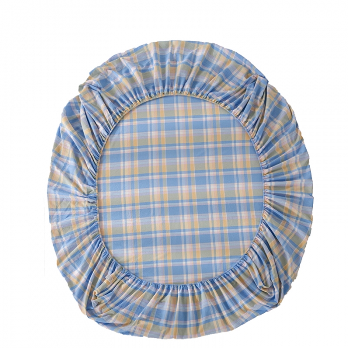 91家纺网 家纺一手货源 找家纺 久典 2022新款色织全棉水洗棉单品床笠 韶华蓝