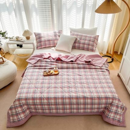 91家纺网 家纺一手货源 找家纺 天瑜 2024新款棉花芯色织水洗棉夏被 时尚紫