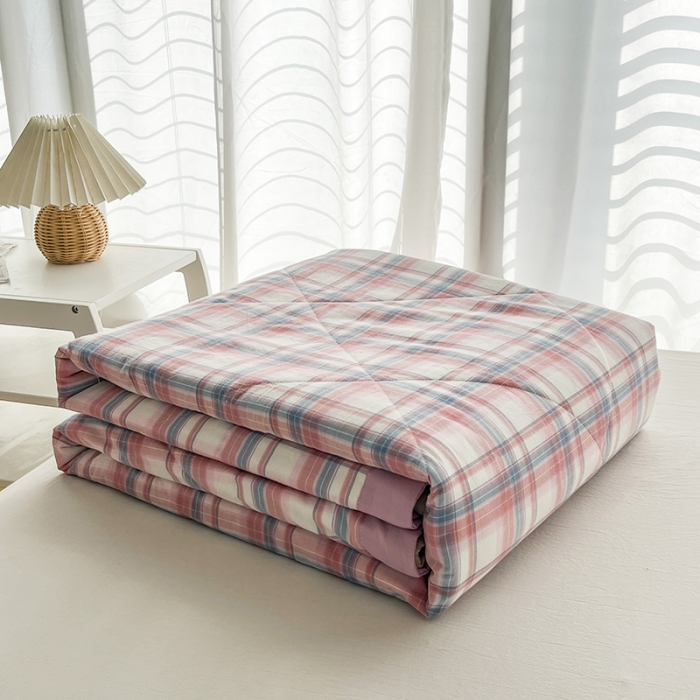 91家纺网 家纺一手货源 找家纺 天瑜 2024新款棉花芯色织水洗棉夏被 时尚紫