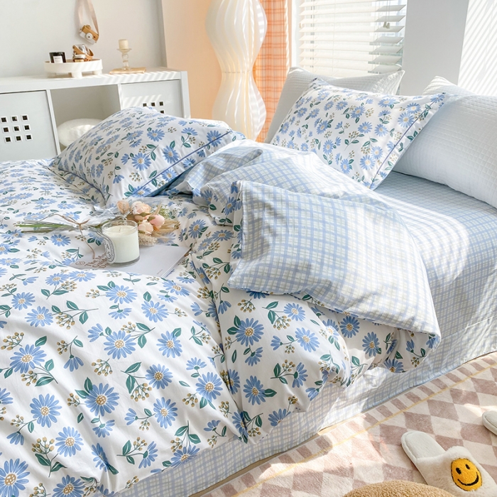 91家纺网 家纺一手货源 找家纺 米莱 2022新款全棉工艺款四件套 花似梦兰