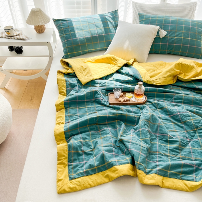 91家纺网 家纺一手货源 找家纺 天瑜 2024新款棉花芯色织水洗棉夏被 维卡蓝