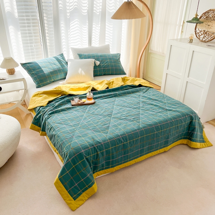 91家纺网 家纺一手货源 找家纺 天瑜 2024新款棉花芯色织水洗棉夏被 维卡蓝