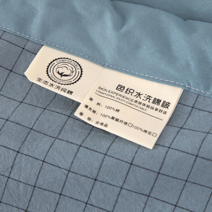 91家纺网 家纺一手货源 找家纺 天瑜 2024新款棉花芯色织水洗棉夏被 雾兰小格