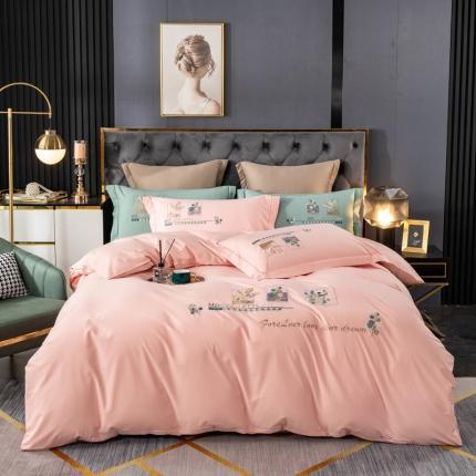 91家纺网 家纺一手货源 找家纺 昊翔2024款澳棉水洗棉轻奢风刺绣款四件套沁苑-粉玉