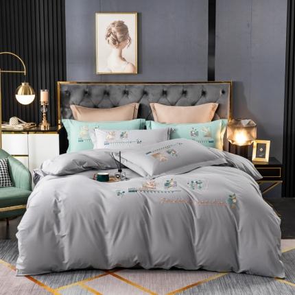 91家纺网 家纺一手货源 找家纺 昊翔2024澳棉水洗棉轻奢风刺绣款四件套沁苑-罗马灰