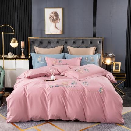91家纺网 家纺一手货源 找家纺 昊翔2024款澳棉水洗棉轻奢风刺绣款四件套沁苑-浅豆沙