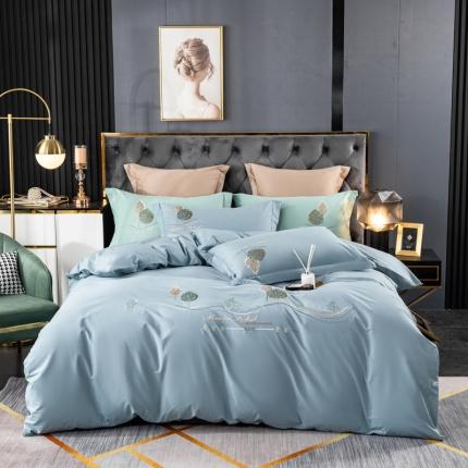 91家纺网 家纺一手货源 找家纺 昊翔2024款澳棉水洗棉轻奢风刺绣款四件套森林派对浅兰