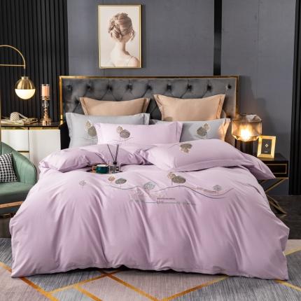 91家纺网 家纺一手货源 找家纺 昊翔2024款澳棉水洗棉轻奢风刺绣款四件套森林派对浅紫