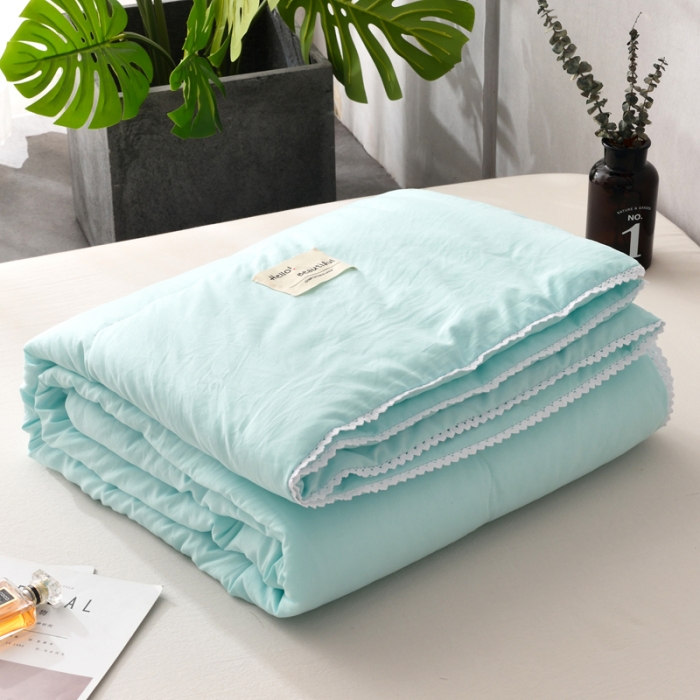91家纺网 家纺一手货源 找家纺 德芙 2023新款水洗棉斜纹夏被 湖蓝Lake blue