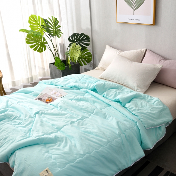 91家纺网 家纺一手货源 找家纺 德芙 2023新款水洗棉斜纹夏被 湖蓝Lake blue