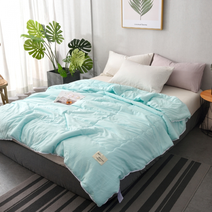 91家纺网 家纺一手货源 找家纺 德芙 2023新款水洗棉斜纹夏被 湖蓝Lake blue