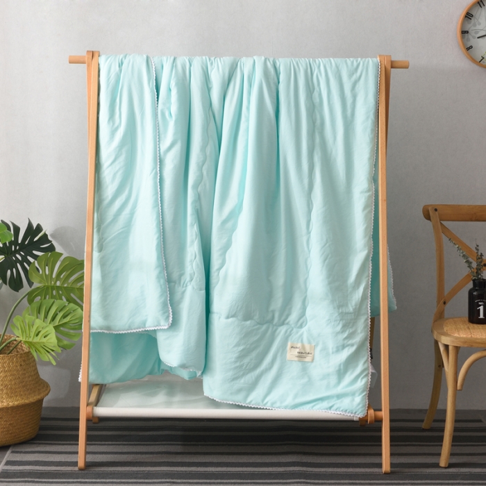 91家纺网 家纺一手货源 找家纺 德芙 2023新款水洗棉斜纹夏被 湖蓝Lake blue