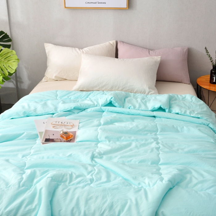 91家纺网 家纺一手货源 找家纺 德芙 2023新款水洗棉斜纹夏被 湖蓝Lake blue