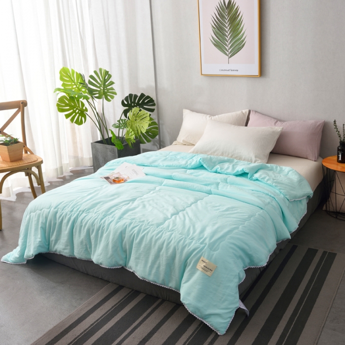 91家纺网 家纺一手货源 找家纺 德芙 2023新款水洗棉斜纹夏被 湖蓝Lake blue