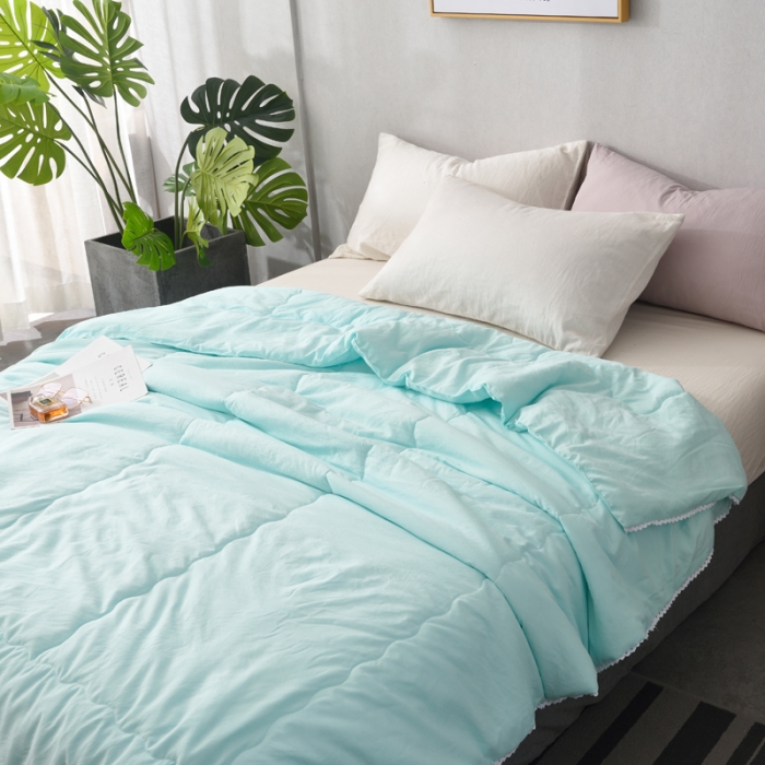 91家纺网 家纺一手货源 找家纺 德芙 2023新款水洗棉斜纹夏被 湖蓝Lake blue