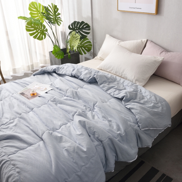 91家纺网 家纺一手货源 找家纺 德芙 2023新款水洗棉斜纹夏被 兰灰Blue grey