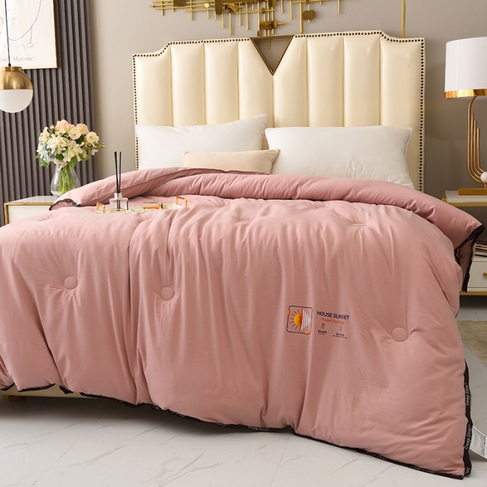 91家纺网 家纺一手货源 找家纺 德芙 2023新款运动风纯色超柔天竺棉被 胭脂粉