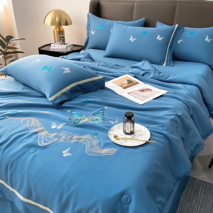 91家纺网 家纺一手货源 找家纺 (总) 吾诺 2022 蝶舞刺绣水洗天丝夏被四件套 水洗真丝