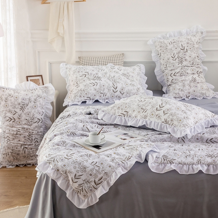 91家纺网 家纺一手货源 找家纺 仟网汇 2022新款洛卡棉小清新夏被四件套 锦绣未央